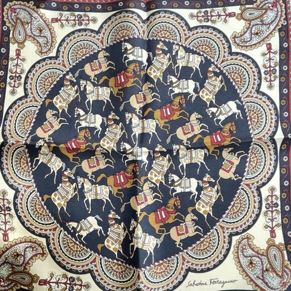 Salvatore Ferragamo Horses Vintage Silk Scarf - Picture 2 of 6